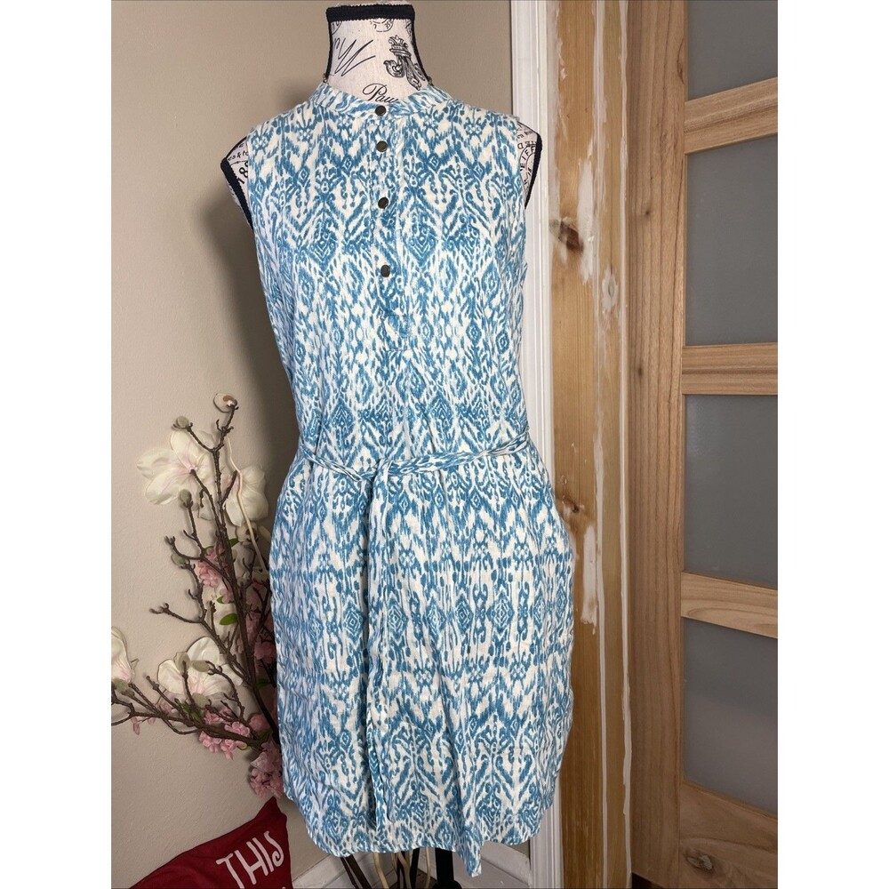 Cynthia Rowley Linen Shirt Dress Women’s 4 Blue Sleeveless Belted Summer